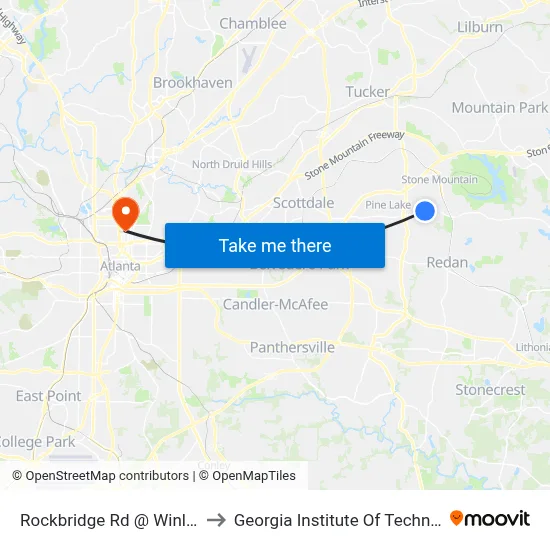 Rockbridge Rd @ Winley Dr to Georgia Institute Of Technology map