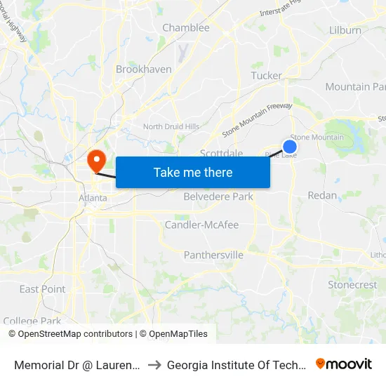 Memorial Dr @ Lauren Pkwy to Georgia Institute Of Technology map