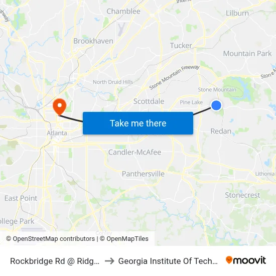 Rockbridge Rd @ Ridge Ave to Georgia Institute Of Technology map