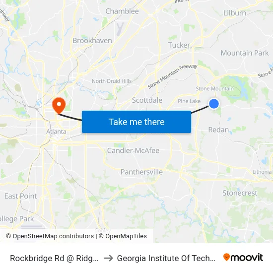 Rockbridge Rd @ Ridge Ave to Georgia Institute Of Technology map