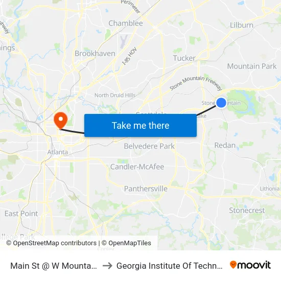Main St @ W Mountain St to Georgia Institute Of Technology map