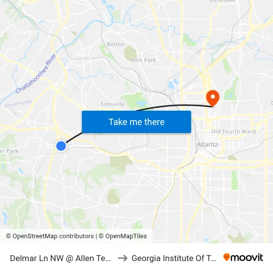 Delmar Ln NW @ Allen Temple Ct NW to Georgia Institute Of Technology map