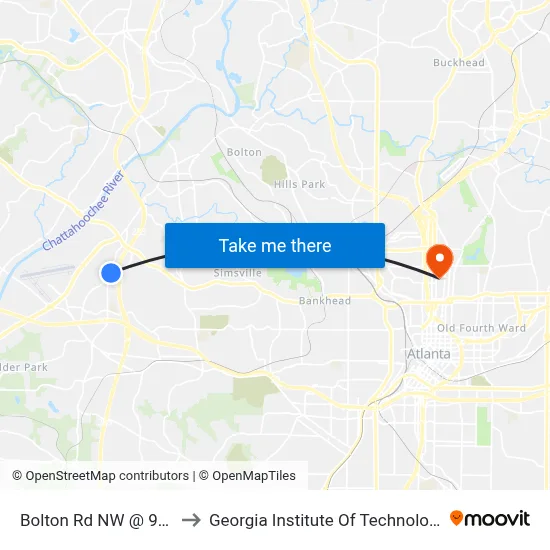 Bolton Rd NW @ 901 to Georgia Institute Of Technology map