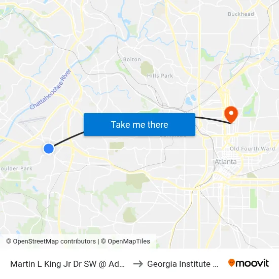 Martin L King Jr Dr SW @ Adamsville Place Pkwy to Georgia Institute Of Technology map