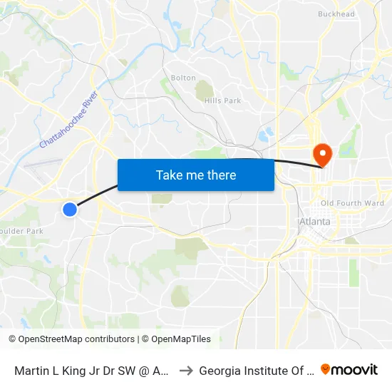 Martin L King Jr Dr SW @ Adamsville Dr SW to Georgia Institute Of Technology map