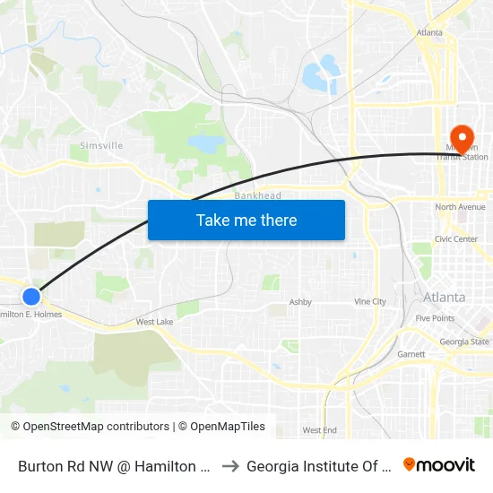 Burton Rd NW @ Hamilton E Holmes Dr N to Georgia Institute Of Technology map