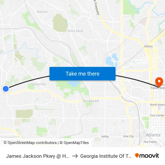 James Jackson Pkwy @ Hightower Rd to Georgia Institute Of Technology map