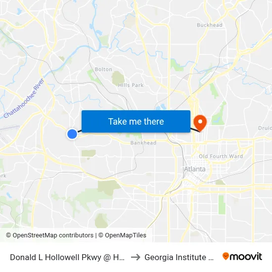 Donald L Hollowell Pkwy @ Hamilton E Holmes Dr to Georgia Institute Of Technology map