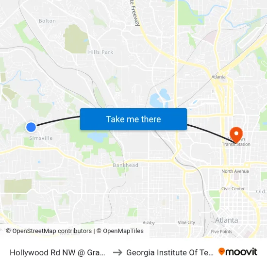Hollywood Rd NW @ Grand Ave NW to Georgia Institute Of Technology map