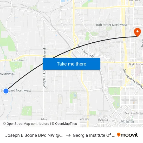 Joseph E Boone Blvd NW @ Burbank Dr NW to Georgia Institute Of Technology map