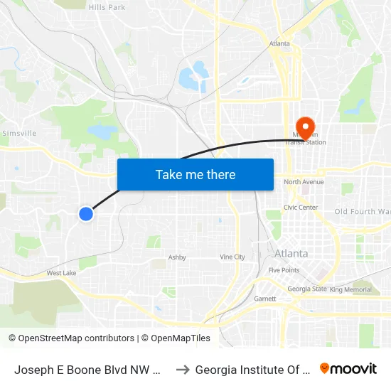 Joseph E Boone Blvd NW @ Lanier St NW to Georgia Institute Of Technology map