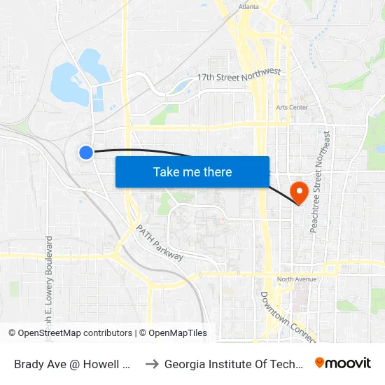 Brady Ave @ Howell Mill Rd to Georgia Institute Of Technology map