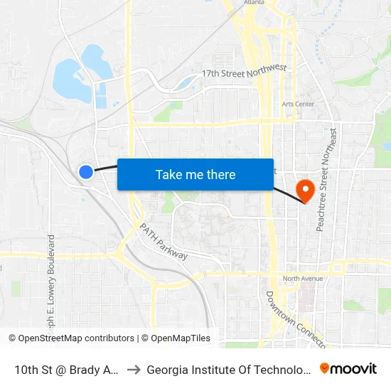 10th St @ Brady Ave to Georgia Institute Of Technology map