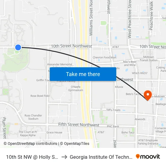 10th St NW @ Holly St NW to Georgia Institute Of Technology map
