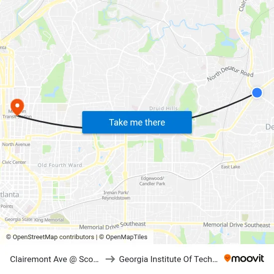 Clairemont Ave @ Scott Blvd to Georgia Institute Of Technology map