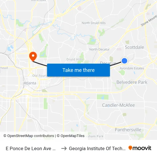 E Ponce De Leon Ave @ 2775 to Georgia Institute Of Technology map