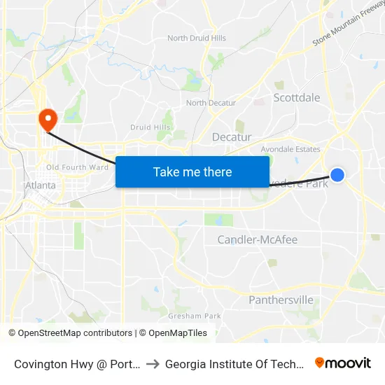 Covington Hwy @ Porter Rd to Georgia Institute Of Technology map