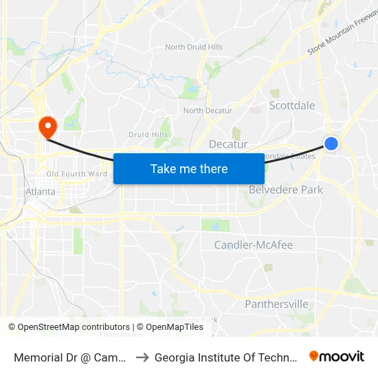 Memorial Dr @ Camp Rd to Georgia Institute Of Technology map