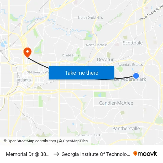 Memorial Dr @ 3850 to Georgia Institute Of Technology map