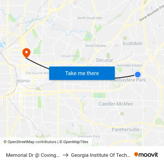 Memorial Dr @ Covington Dr to Georgia Institute Of Technology map