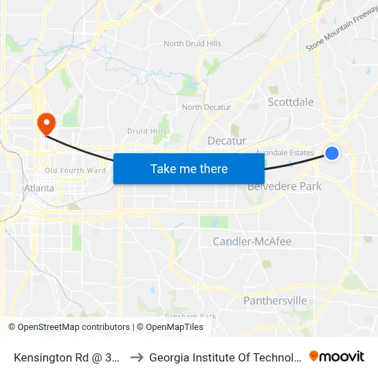 Kensington Rd @ 3560 to Georgia Institute Of Technology map