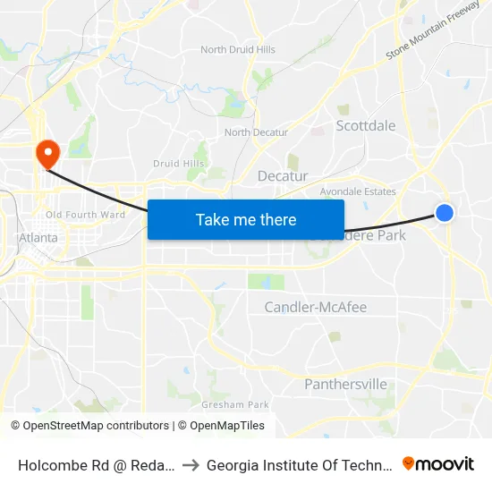 Holcombe Rd @ Redan Rd to Georgia Institute Of Technology map