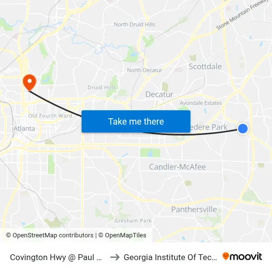 Covington Hwy @ Paul Edwin Dr to Georgia Institute Of Technology map