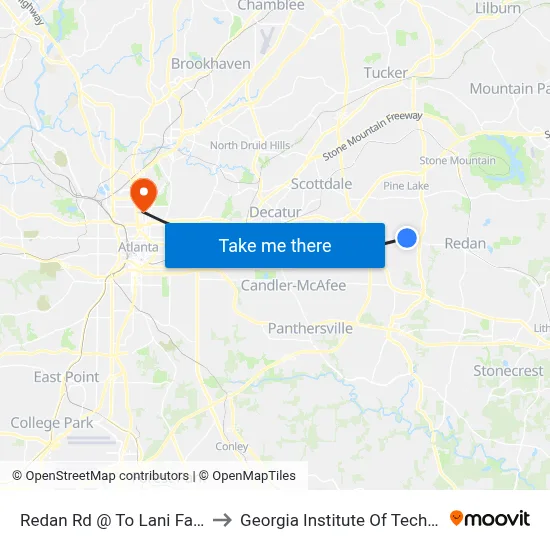 Redan Rd @ To Lani Farm Rd to Georgia Institute Of Technology map