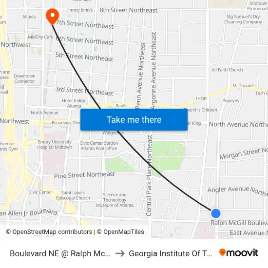 Boulevard NE @ Ralph Mcgill Blvd NE to Georgia Institute Of Technology map