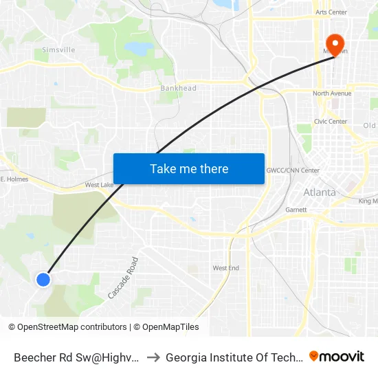 Beecher Rd Sw@Highview Rd to Georgia Institute Of Technology map