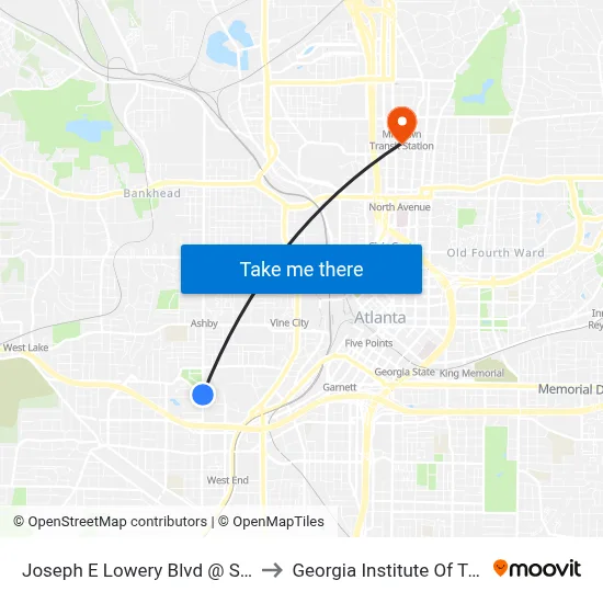 Joseph E Lowery Blvd @ Sells Ave SW to Georgia Institute Of Technology map