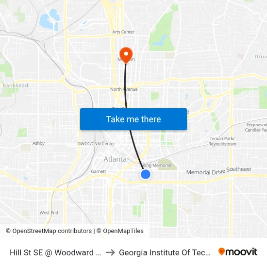 Hill St SE @ Woodward Ave SE to Georgia Institute Of Technology map