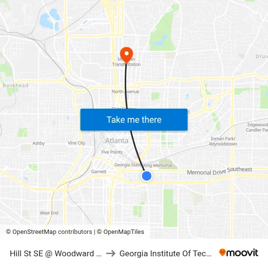 Hill St SE @ Woodward Ave SE to Georgia Institute Of Technology map