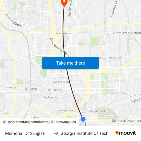 Memorial Dr SE @ Hill St SE to Georgia Institute Of Technology map