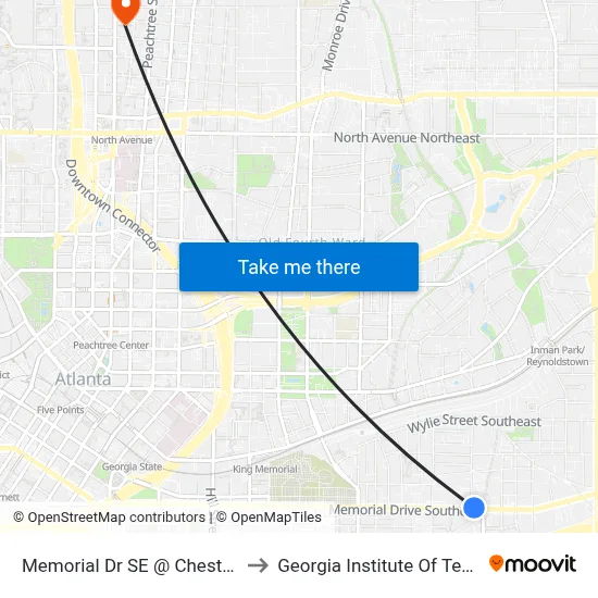 Memorial Dr SE @ Chester Ave SE to Georgia Institute Of Technology map