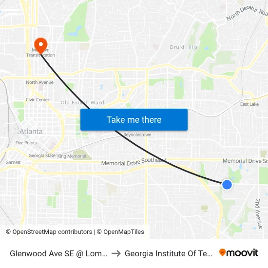 Glenwood Ave SE @ Lomita Rd SE to Georgia Institute Of Technology map