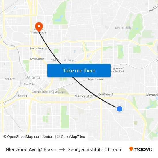 Glenwood Ave @ Blake Ave to Georgia Institute Of Technology map