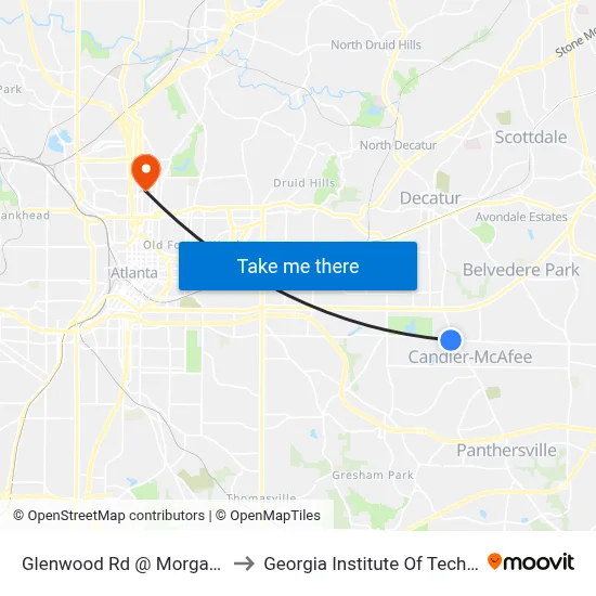 Glenwood Rd @ Morgan Pl SE to Georgia Institute Of Technology map