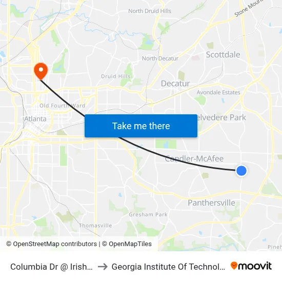 Columbia Dr @ Irish Ln to Georgia Institute Of Technology map