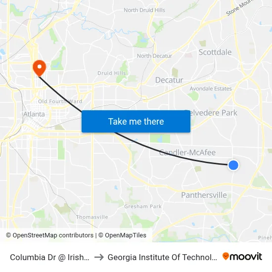 Columbia Dr @ Irish Ln to Georgia Institute Of Technology map