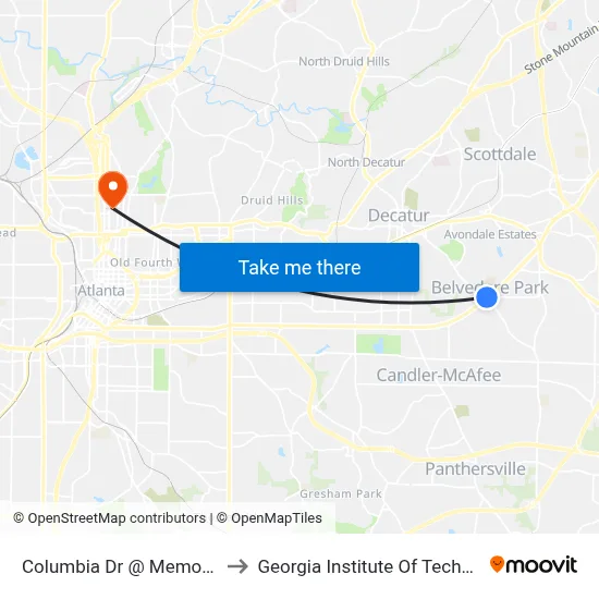 Columbia Dr @ Memorial Dr to Georgia Institute Of Technology map