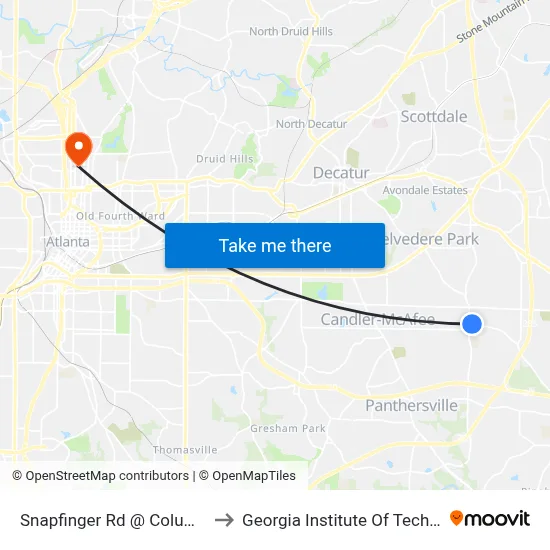 Snapfinger Rd @ Columbia Dr to Georgia Institute Of Technology map