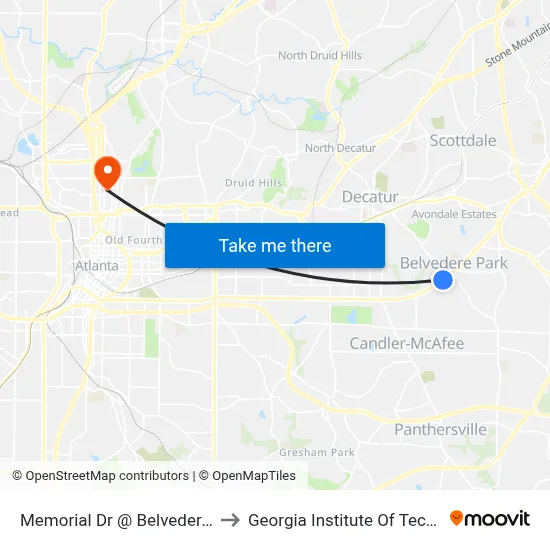 Memorial Dr @ Belvedere Plaza to Georgia Institute Of Technology map
