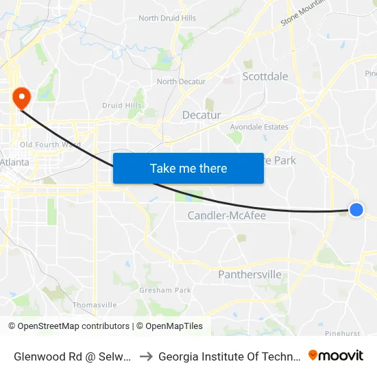 Glenwood Rd @ Selwyn Dr to Georgia Institute Of Technology map