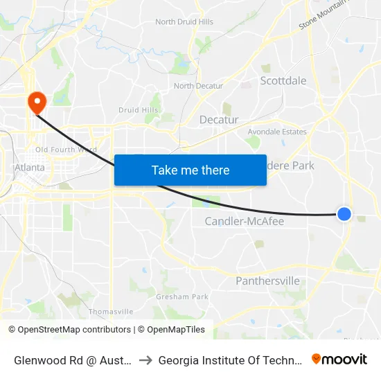 Glenwood Rd @ Austin Dr to Georgia Institute Of Technology map