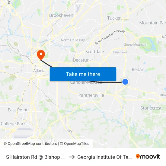 S Hairston Rd @ Bishop Ming Blvd to Georgia Institute Of Technology map