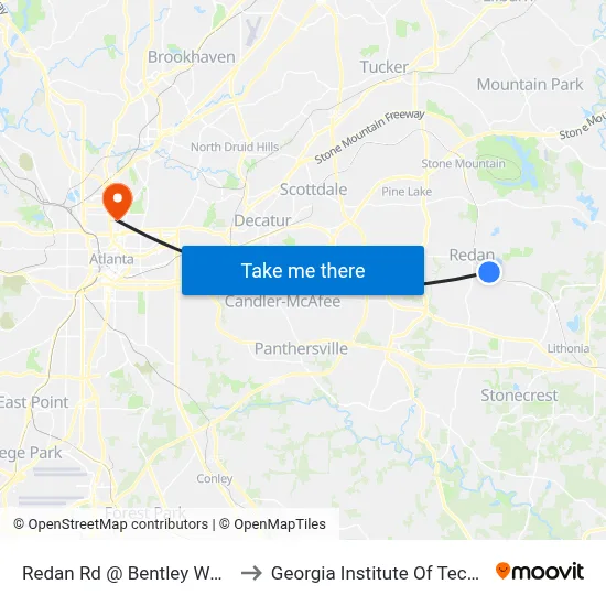 Redan Rd @ Bentley Woods Trl to Georgia Institute Of Technology map