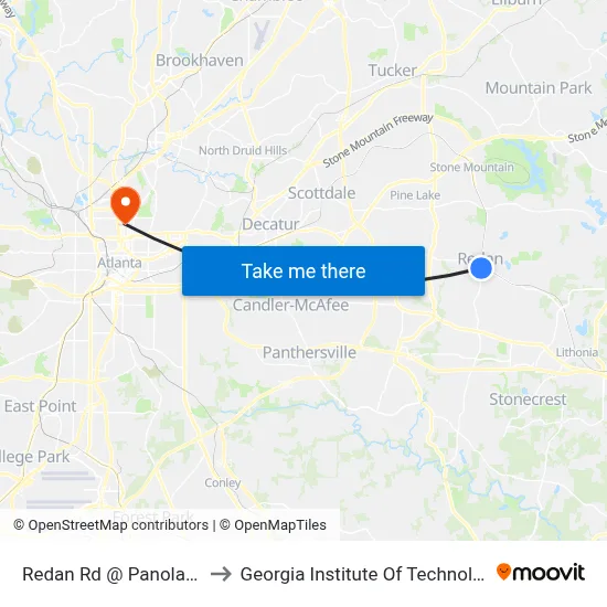 Redan Rd @ Panola Rd to Georgia Institute Of Technology map