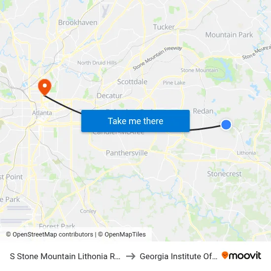 S Stone Mountain Lithonia Rd @ S Deshon Rd to Georgia Institute Of Technology map