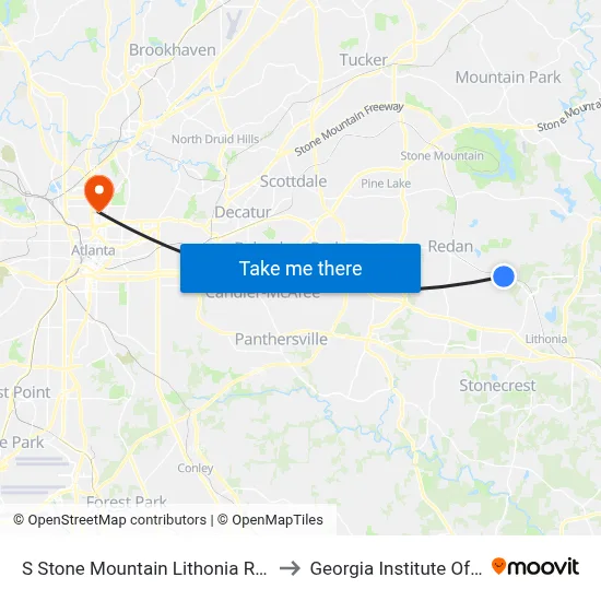 S Stone Mountain Lithonia Rd @ S Deshon Rd to Georgia Institute Of Technology map
